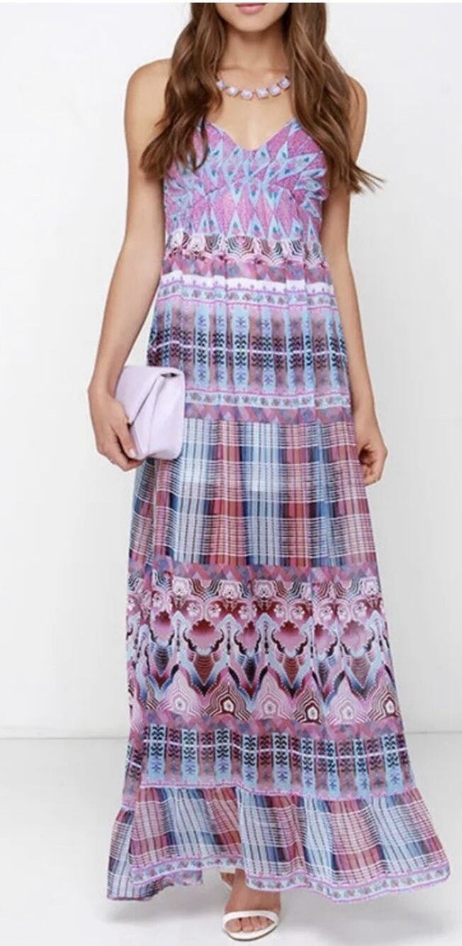 O'Neill Cloud Burst Blue and Purple Print Maxi Dress L